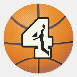 Adesivo Redondo Número 4: Basquete e Jogador