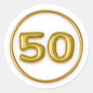 Adesivo Redondo Número 50 Balão Dourado