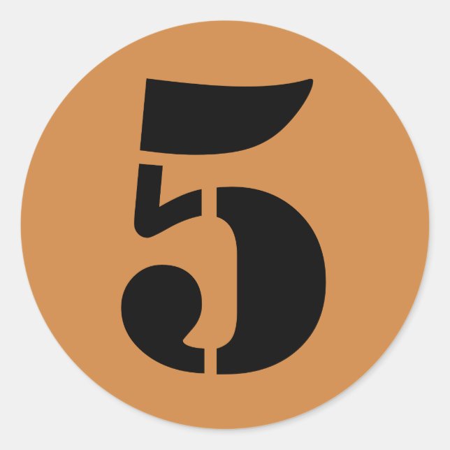 Adesivo Redondo Número 5: cinco números Dourados de lápis peruanos (Frente)
