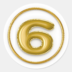 Adesivo Redondo Número 6 Balão Dourado