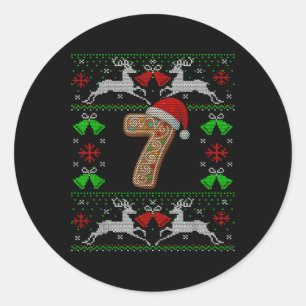 Adesivo Redondo Número 7 67 Meme Camisola de Natal Feia Engraçada