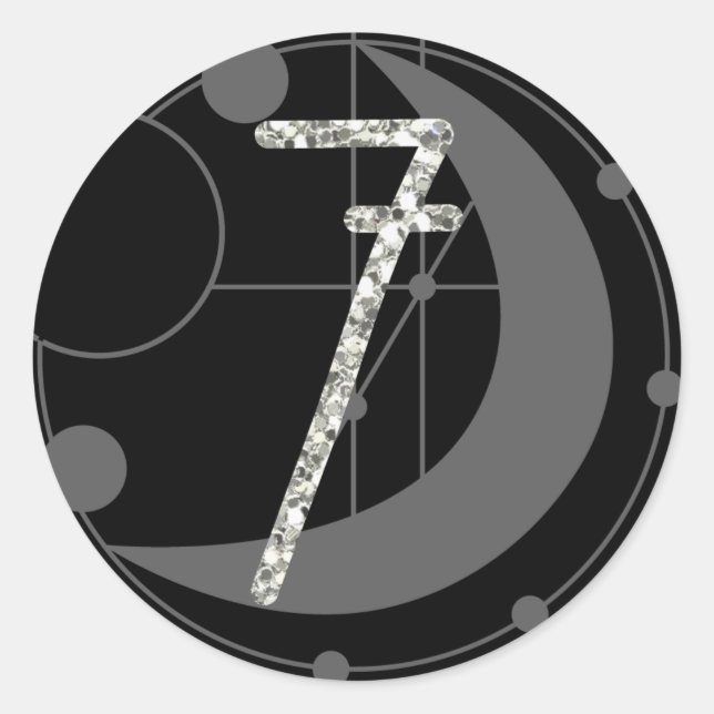 Adesivo Redondo Número 7 Sete Monograma Geométrico Lua Preta (Frente)