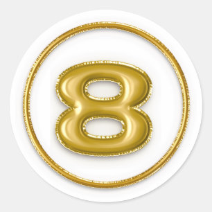 Adesivo Redondo Número 8 Balão Dourado