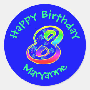 Adesivo Redondo Número 8 Festas de aniversário com palhetas