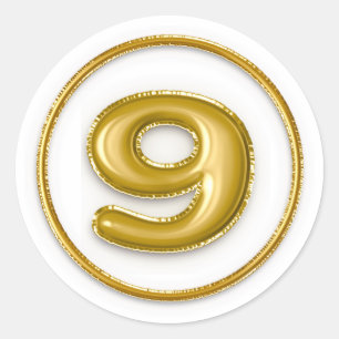Adesivo Redondo Número 9 Balão Dourado