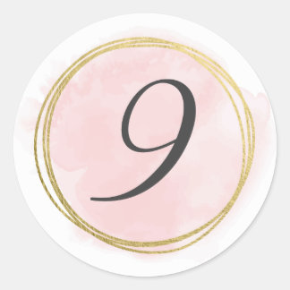 Adesivo Redondo Número 9 Nine Monograma Rosa Bege Aquarela Dourado