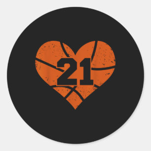 Adesivo Redondo Número de Basquete 21 Jersey Funny Basball Heart