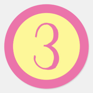 Adesivo Redondo Número de Idade 3 Texto rosa personalizável em ama