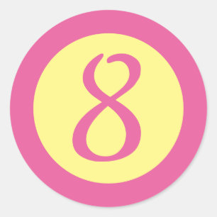 Adesivo Redondo Número de Idade 8 Texto Rosa Personalizável em A