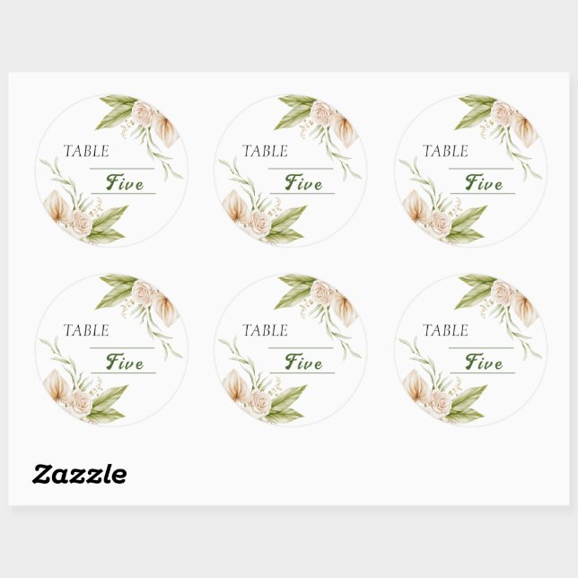 Adesivo Redondo Número de mesa em aquarela Bege Delicado  (Folha)