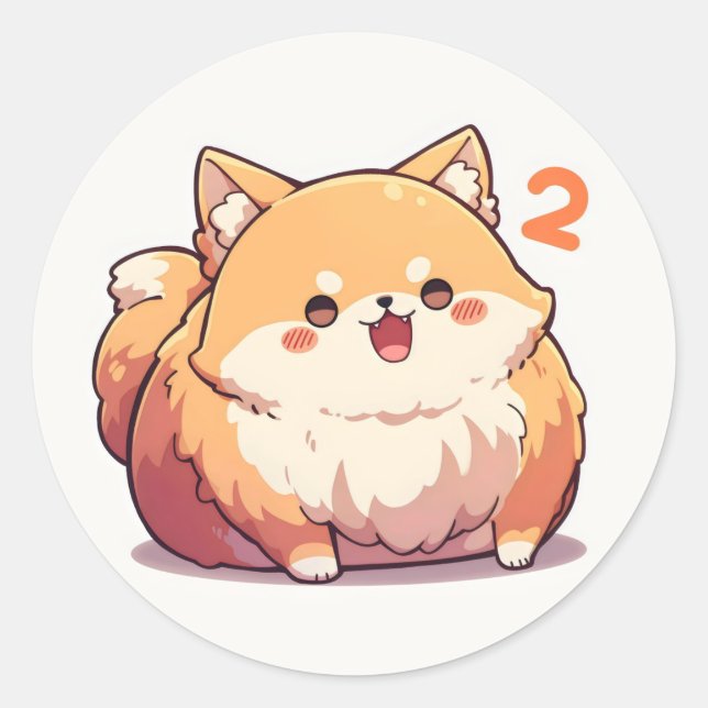 Adesivo Redondo Número Dois Cachorro Anime Engraçado (Frente)
