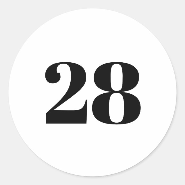 Adesivo Redondo Número personalizado moderno, data, branco preto (Frente)