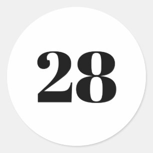 Adesivo Redondo Número personalizado moderno, data, branco preto