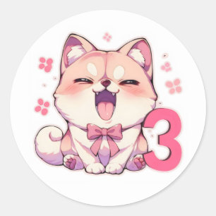 Adesivo Redondo Número Três Cachorro Anime Fofo