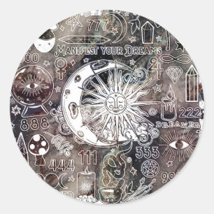 Adesivo Redondo Numerologia da Sorte Manifestando Magia Galáxia Gr