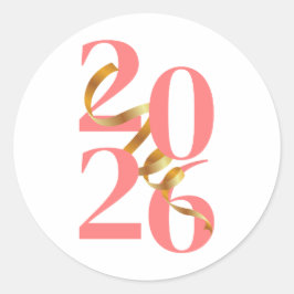 Adesivo Redondo Números 2026 en Coral con Lazo Dorado Flotante