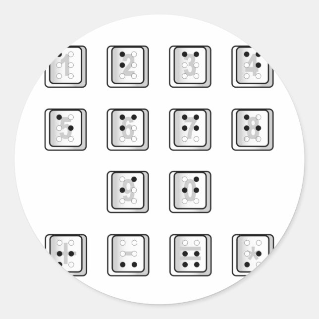 Adesivo Redondo Números de chave do computador em Braille (Frente)