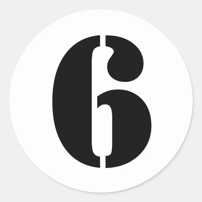 Adesivo Redondo Números de lápis por Janz Número 6 Seis Branco (Frente)