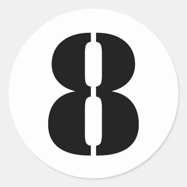 Adesivo Redondo Números de lápis por Janz Número 8 Oito Branco (Frente)