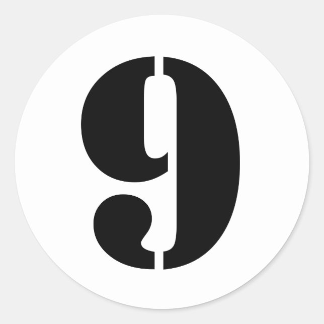 Adesivo Redondo Números de lápis por Janz Número 9 Nove Branco (Frente)