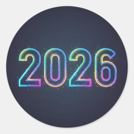 Adesivo Redondo Números futurísticos brilhantes de 2026 com luz ne