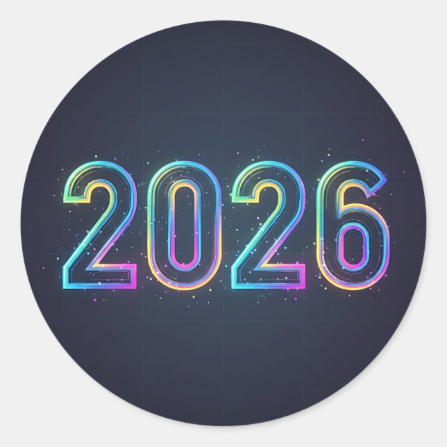 Adesivo Redondo Números futurísticos brilhantes de 2026 com luz ne (Frente)