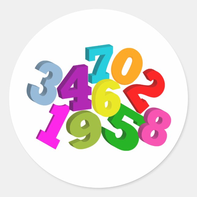 Adesivo Redondo números matemáticos em cores (Frente)