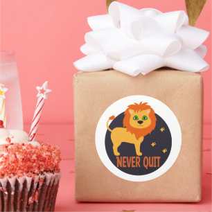 Adesivo Redondo Nunca abandonou Kawaii, um leão engraçado e engraç