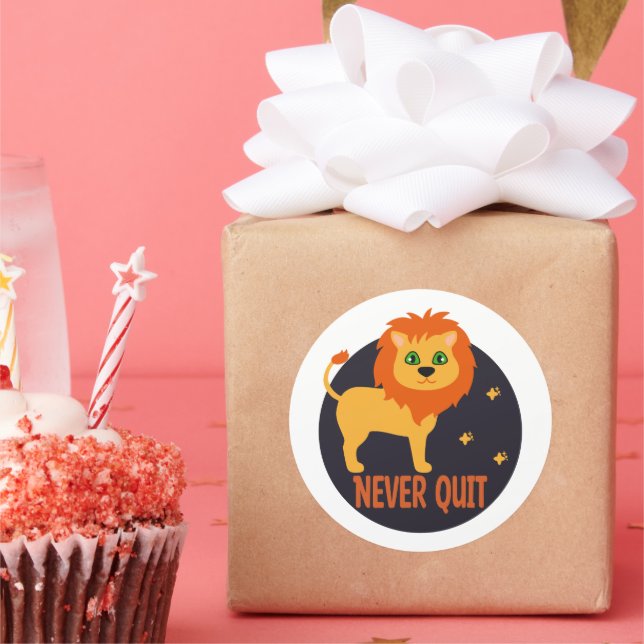 Adesivo Redondo Nunca abandonou Kawaii, um leão engraçado e engraç (Festa)