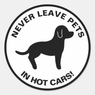 Adesivo Redondo Nunca Deixe Animais em Carros Quentes Texto & Dese