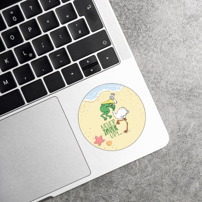 Adesivo Redondo Nunca Desista De Um Pássaro De Choque De Sapo (Criador carregado)