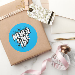 Adesivo Redondo NUNCA DESISTAR, Citação Motivada Preto e Branco