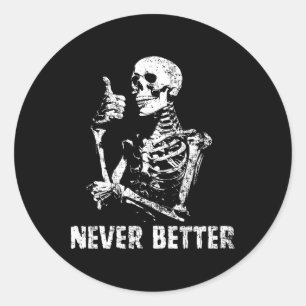 Adesivo Redondo Nunca Melhor Bebendo Skeletrificado Café Halloween