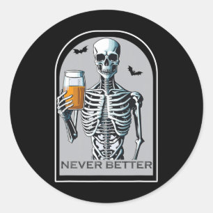 Adesivo Redondo Nunca Melhor Skeleton Divertir O Halloween Para A