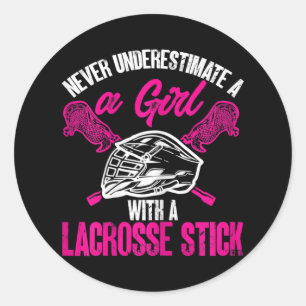 Adesivo Redondo Nunca Subestime Uma Garota Com Lacrosse Stick Pla