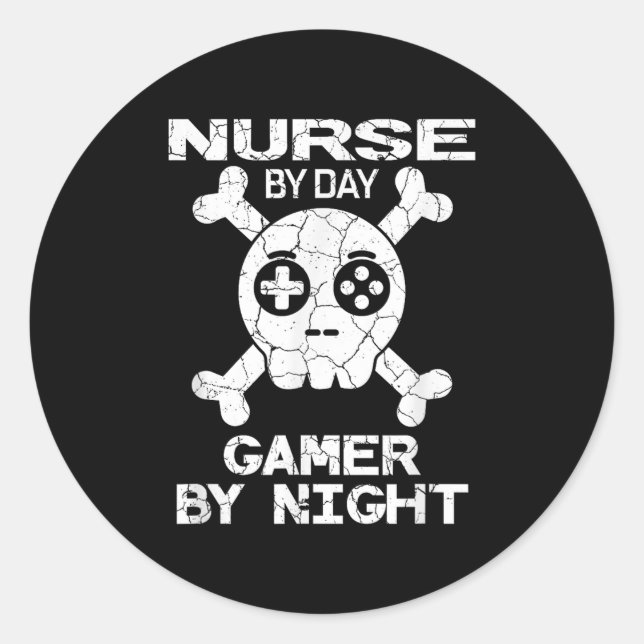 Adesivo Redondo Nurse By Day Gamer By Night - Gaming Quote  (Frente)