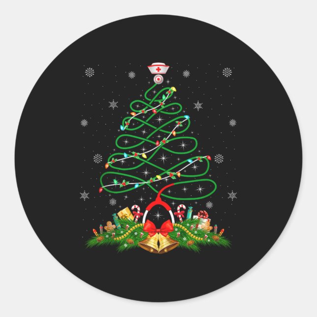 Adesivo Redondo Nurse Christmas Scrub Tops Nursing Stethoscope Xma (Frente)