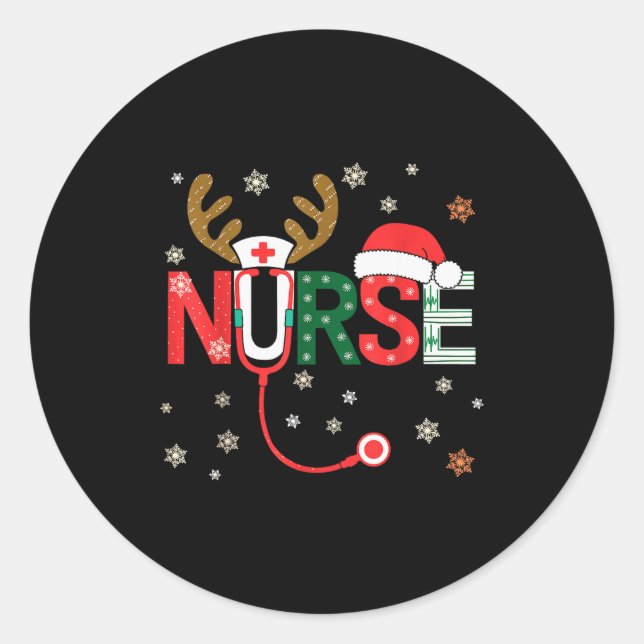 Adesivo Redondo Nurse Christmas Stethoscope Nurses Xmas  (Frente)