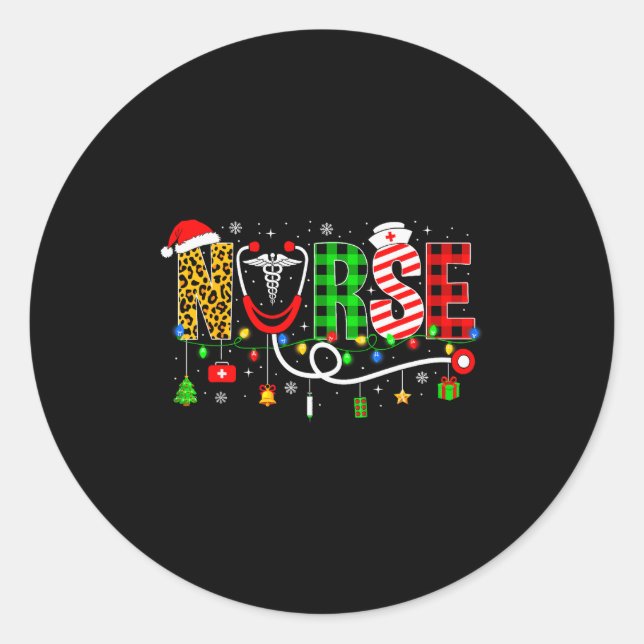 Adesivo Redondo Nurse Christmas Stethoscope Nurses Xmas Pajamas Gi (Frente)