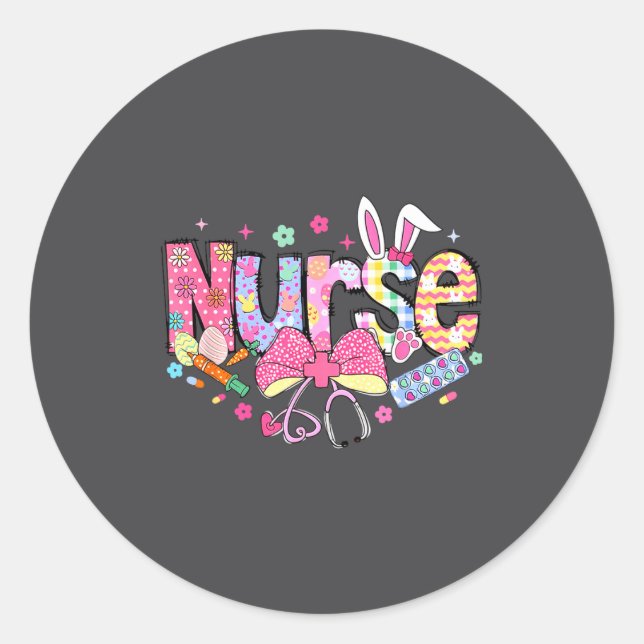 Adesivo Redondo Nurse Easter Day Cute Coquette Stethoscope Nursing (Frente)