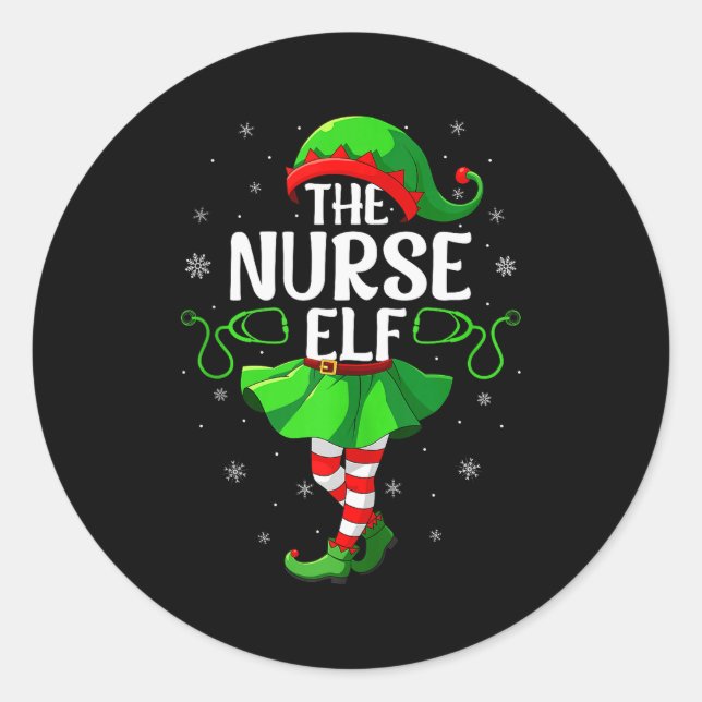 Adesivo Redondo Nurse Elf Christmas Girls Women Elf Squad Xmas Fam (Frente)