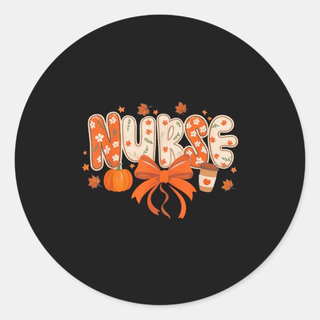 Adesivo Redondo Nurse Fall Autumn Pumpkin Sce Coffee Thanksgiving  (Frente)