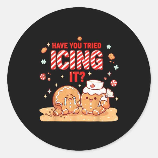 Adesivo Redondo Nurse Gingerbread Man Costume, Xmas Have You Tried (Frente)