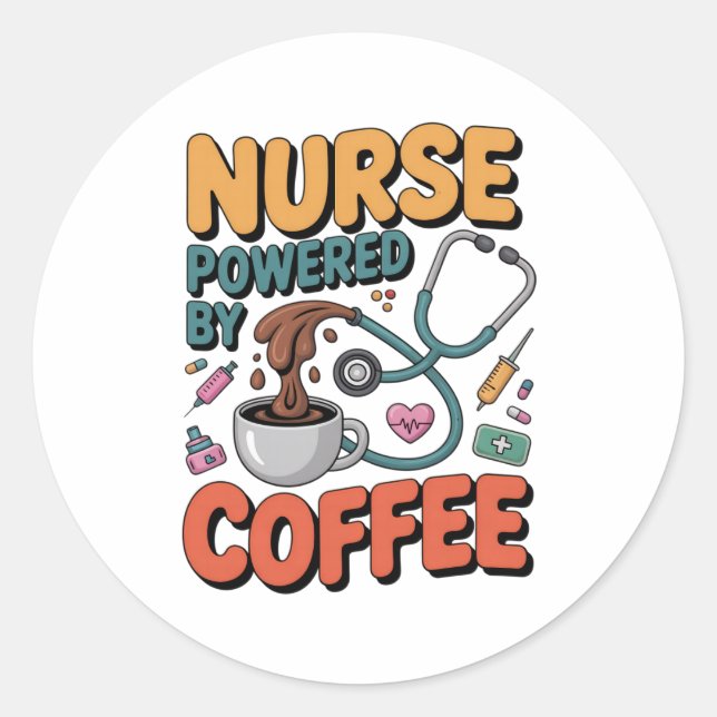 Adesivo Redondo Nurse Powered by Coffee (Frente)