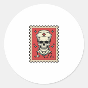 Adesivo Redondo Nurse Skull Funny Retro Selo_1
