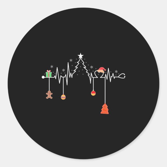 Adesivo Redondo Nursing Christmas Shirt Christmas Tree Heartbeat F (Frente)