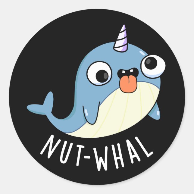 Adesivo Redondo Nut whal Funny Narwhal Pun Dark BG (Frente)