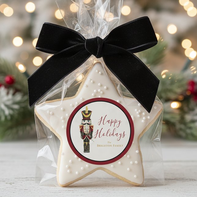 Adesivo Redondo Nutcracker Aquarela Natal Feriado Vermelho (Criador carregado)