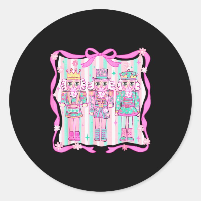 Adesivo Redondo Nutcracker Coquette Nk Bow Xmas Holiday Merry Chri (Frente)