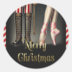 Adesivo Redondo Nutcracker e Ballerina Black Dourado Feliz Natal